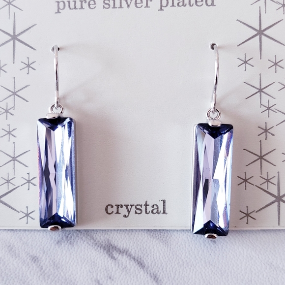 Pure Silver Plated Crystal Rectangle Earrings New - Picture 7 of 9